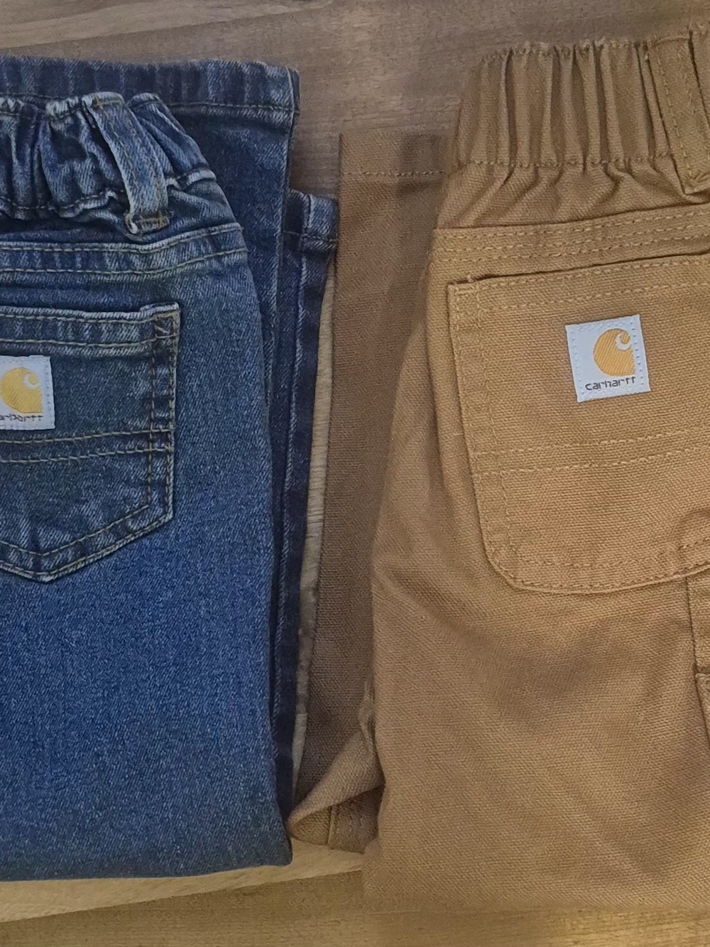 Carhartt Toddlers 18m Elastic Waist Denim Jeans and Brown Canvas Pants
